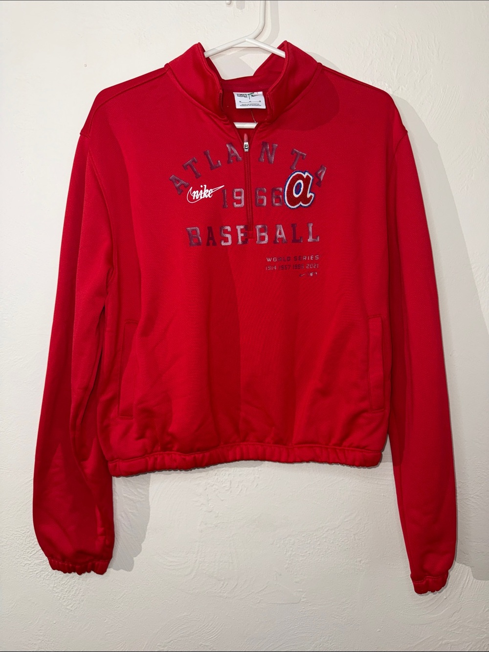 Nike Atlanta Braves Cooperstown Collection Quarter Zip Pullover Red M